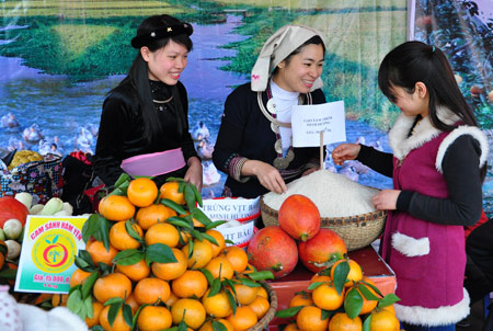 Các sản phẩm nông nghiệp của xã Minh Hương được giới thiệu tại Hội chợ Cam sành huyện Hàm Yên lần thứ I năm 2015