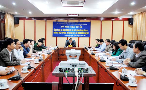 Toàn cảnh Hội nghị trực tuyến ở điểm cầu Hà Giang.