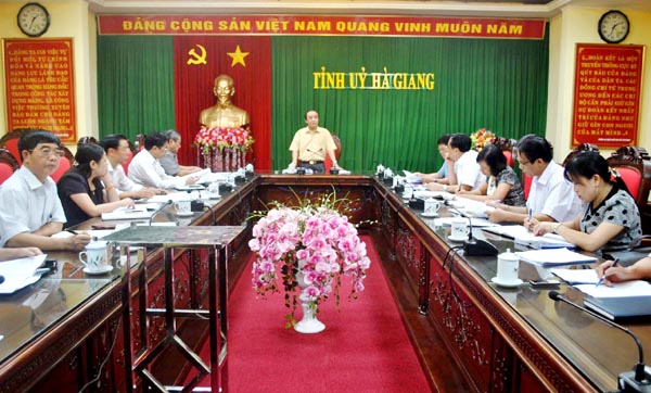 Đồng chí Vương Mí Vàng, Phó Bí thư Thường trực Tỉnh ủy, Chủ tịch HĐND tỉnh phát biểu tại hội nghị.