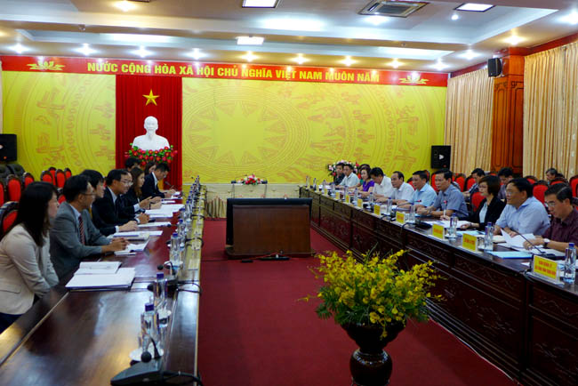 Toàn cảnh buổi làm việc giữa lãnh đạo tỉnh Hà Giang với Đoàn công tác của Văn phòng Xúc tiến thương mại Nhật Bản (JETRO).