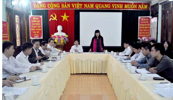 Đồng chí Nguyễn Thị Bích Thu phát biểu tại buổi làm việc.