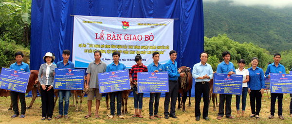 Trao tặng bò giống cho các hộ ĐVTN nghèo ở xã Kim Linh, huyện Vị Xuyên.