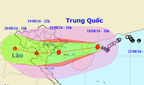 Dự báo đường đi của bão của Trung tâm khí tượng thủy văn Trung ương. Ảnh: NCHMF.