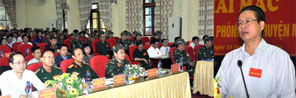 Chủ tịch UBND tỉnh Nguyễn Văn Sơn phát biểu khai mạc Diễn tập.