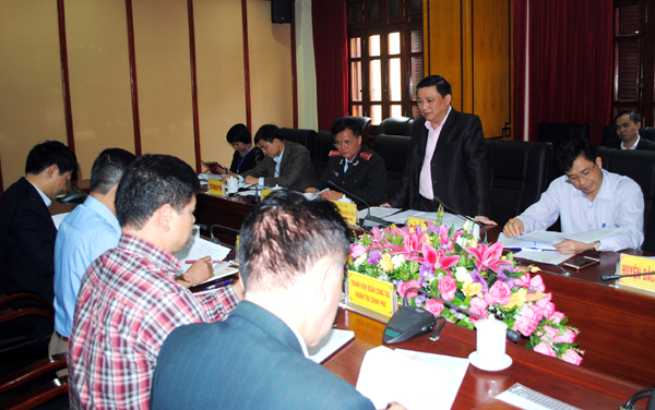 Phó Chủ tịch UBND tỉnh Nguyễn Minh Tiến phát biểu tại buổi làm việc. 