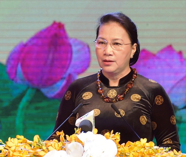Chủ tịch Quốc hội Nguyễn Thị Kim Ngân phát biểu tại buổi lễ. 