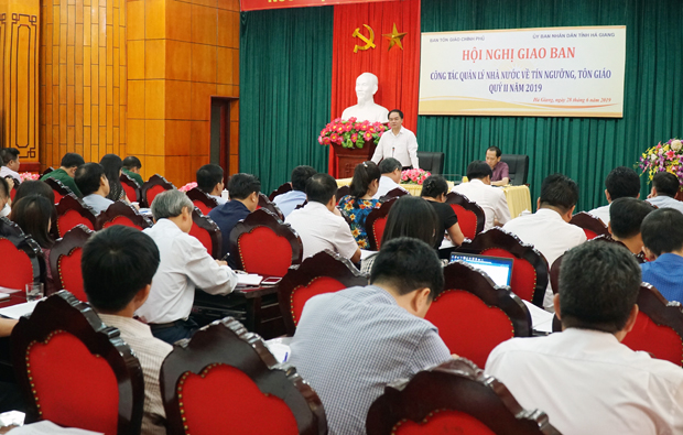 Toàn cảnh Hội nghị giao ban công tác quản lý Nhà nước về tín ngưỡng, tôn giáo quý II, năm 2019.