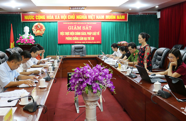 Phó trưởng đoàn chuyên trách Đoàn ĐBQH khóa XIV đơn vị tỉnh Hà Giang Vương Ngọc Hà Phát biểu tại buổi giám sát