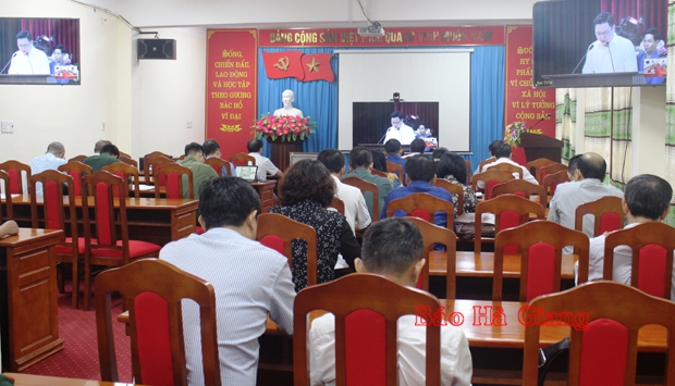 Các đại biểu dự hội nghị tại điểm cầu Hà Giang.
