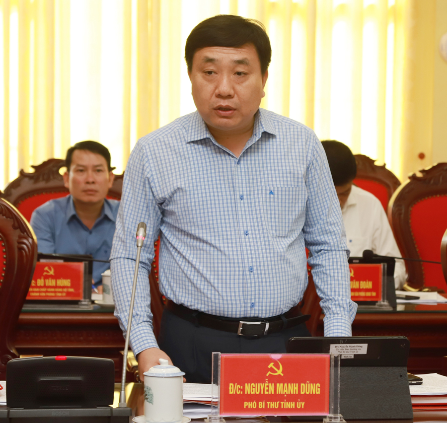 Phó Bí thư Tỉnh ủy Nguyễn Mạnh Dũng đóng góp ý kiến vào phương hướng nhiệm vụ năm 2021.