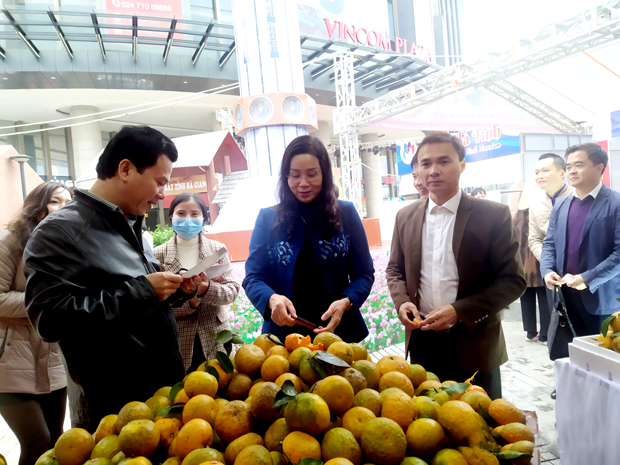 Bí thư Tỉnh ủy Đặng Quốc Khánh tham quan gian hàng cam Sành Hà Giang tại Lễ hội cam và nông sản Hà Tĩnh 2020.