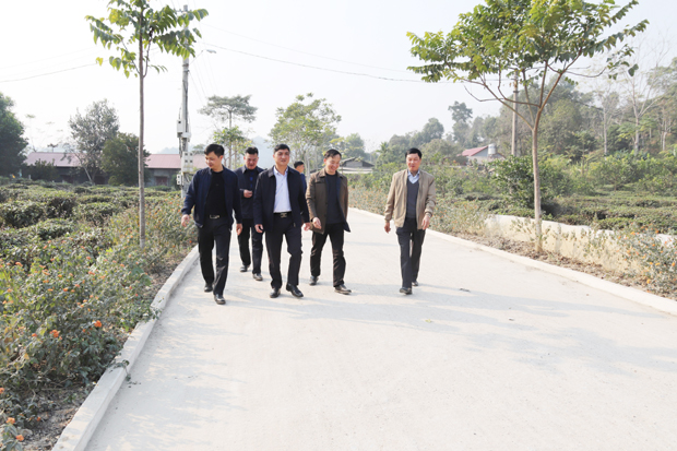 Tuyến đường bê tông nội thôn với hàng hoa 2 bên đường tạo cảnh quan tại thôn Tự Lập (thị trấn Vĩnh Tuy).