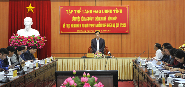 Chủ tịch UBND tỉnh Nguyễn Văn Sơn phát biểu tại buổi làm việc.