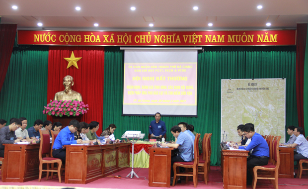 Ban Chỉ huy PCTT&TKCN thành phố diễn tập phần cơ chế tại hội trường trung tâm