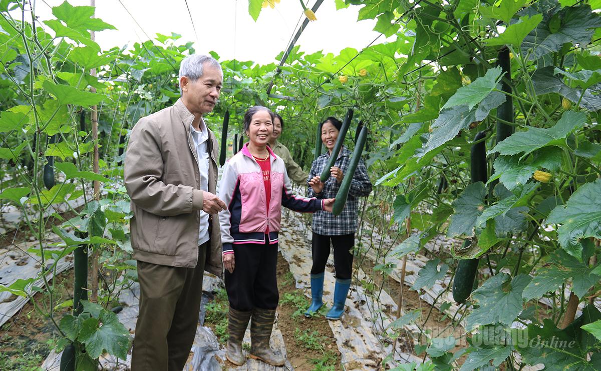Đồng chí Lương Thanh Hải, Bí thư Chi bộ thôn Đồng Búc động viên người dân tăng gia sản xuất.