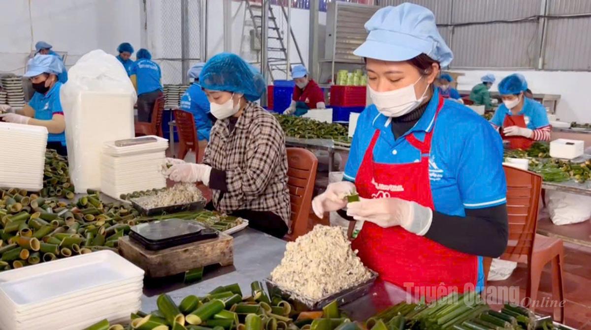 Chien Thang bamboo-tube stuffed snail roll cooperative in Minh Xuan Ward steps up year-end production.