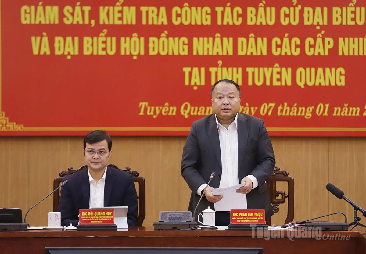 Chủ tịch UBND tỉnh Phan Huy Ngọc phát biểu tại buổi giám sát.