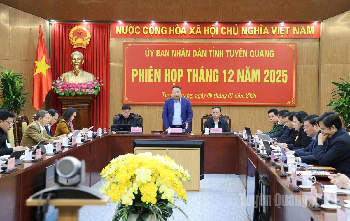 Đồng chí Phan Huy Ngọc, Phó Bí thư Tỉnh ủy, Chủ tịch UBND tỉnh phát biểu kết luận phiên họp