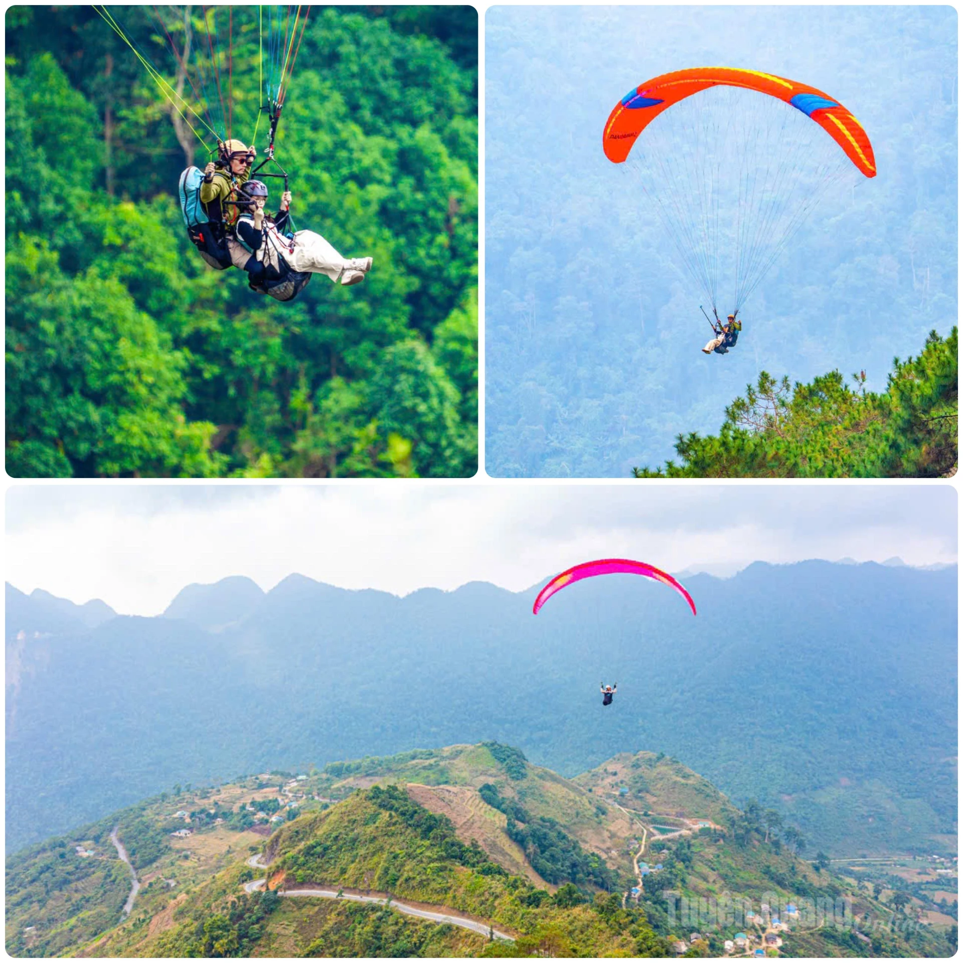 Du khách trải nghiệm bay dù lượn, ngắm toàn cảnh thung lũng Bắc Sum từ trên cao.