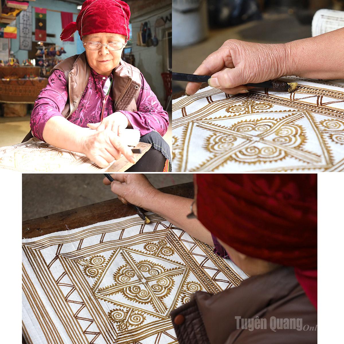 Using melted beeswax, H’mong women hand-draw intricate patterns onto hemp cloth.