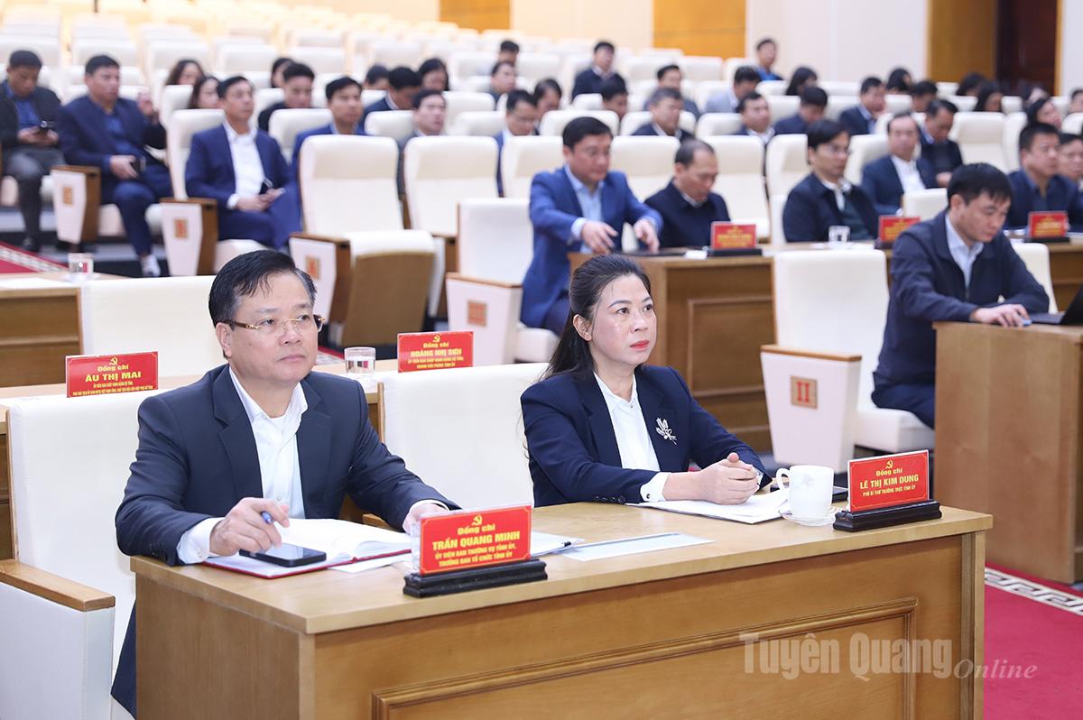 Phó Bí thư Thường trực Tỉnh ủy Lê Thị Kim Dung dự và chủ trì tại điểm cầu tỉnh.