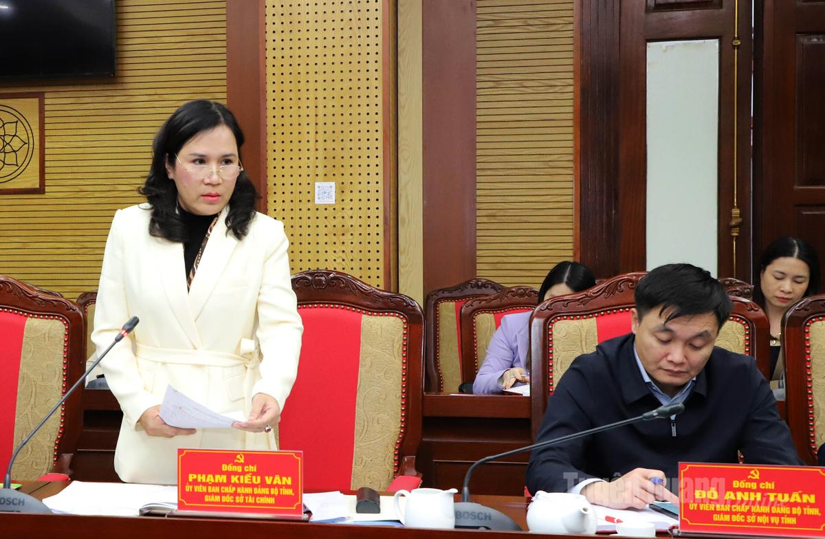 Giám đốc Sở Tài chính Phạm Kiều Vân phát biểu tại buổi làm việc.