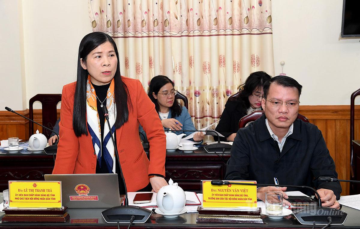Đồng chí Phó Chủ tịch HĐND tỉnh Lê Thị Thanh Trà phát biểu tại phiên họp.