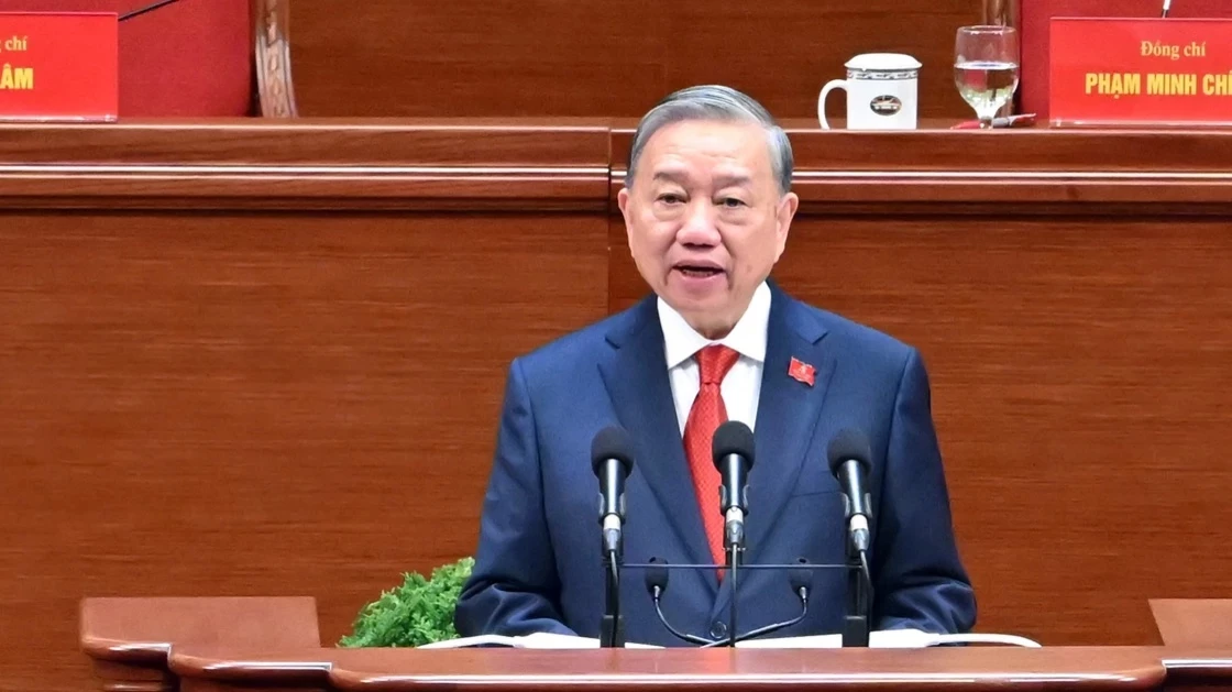 Tổng Bí thư Tô Lâm phát biểu tại lễ Bế mạc Đại hội lần thứ XIV của Đảng Cộng sản Việt Nam.