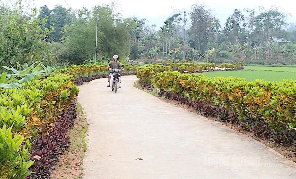 Tuyến đường hoa được người dân thôn Càng Nộc, xã Yên Nguyên chăm sóc khang trang, sạch đẹp.