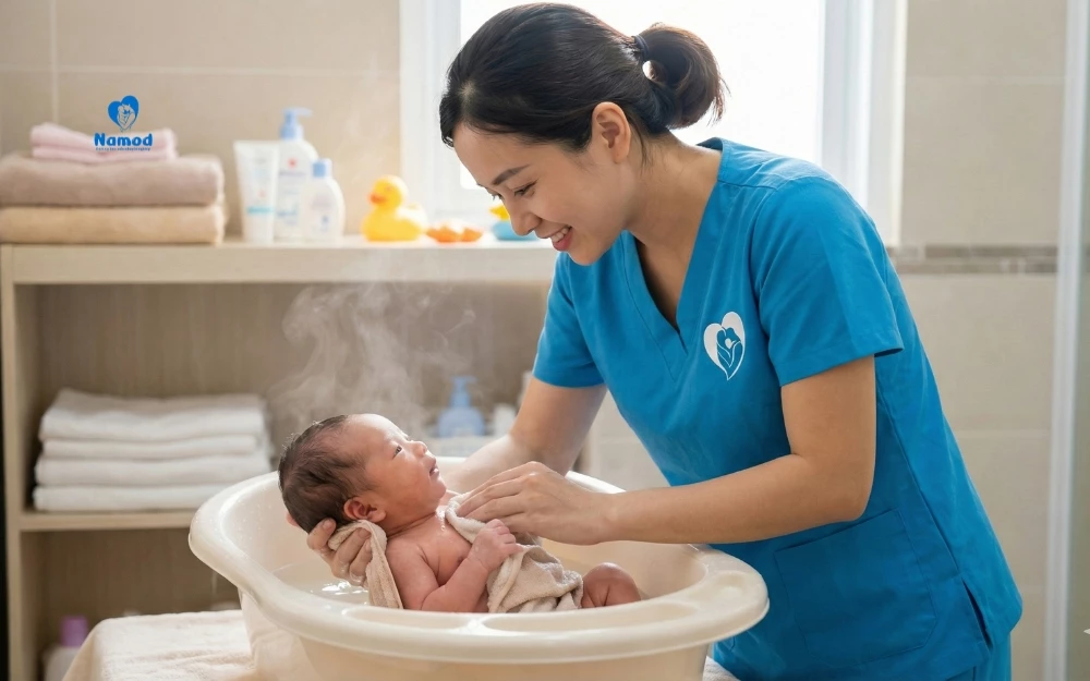 (Quy trình chăm sóc và tắm sơ sinh đều theo chuẩn y tế)
