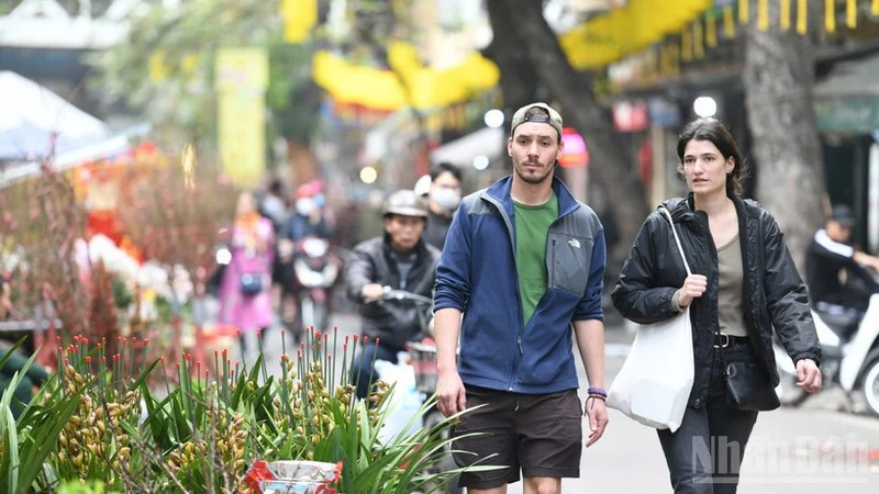 Foreign tourists in Viet Nam.