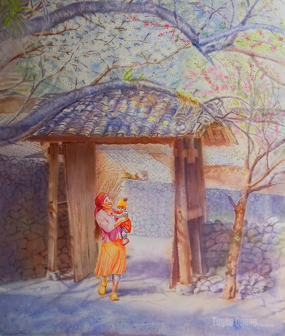 Tranh Xuân đến của họa sĩ Việt Yến.