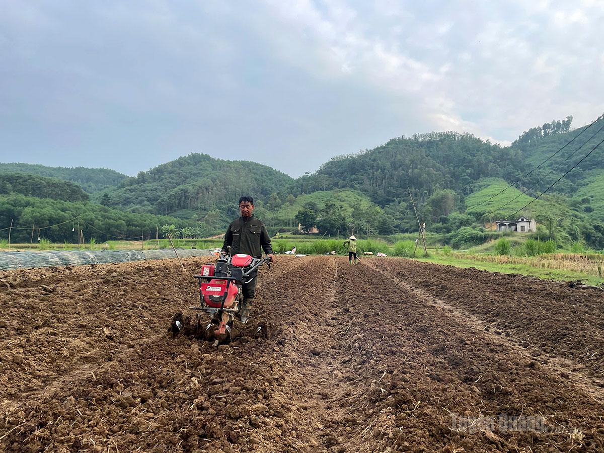 Người dân xã Thái Sơn làm đất chuẩn bị sản xuất.