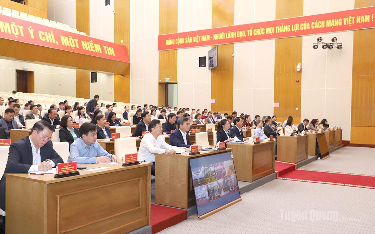 Quang cảnh hội nghị tại điểm cầu tỉnh Tuyên Quang.