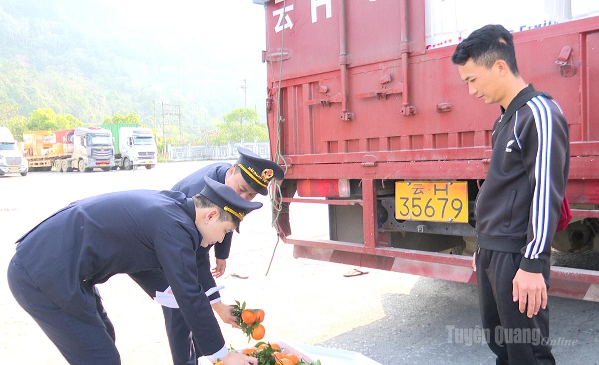 Cán bộ Hải quản Cửa khẩu quốc tế Thanh Thủy kiểm tra hàng hóa