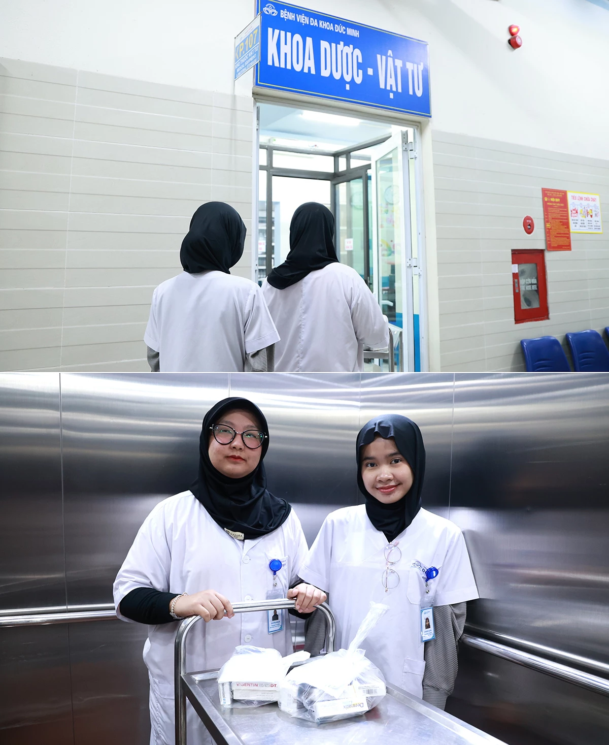 Cùng thời điểm, Bệnh viện Đa khoa Đức Minh cũng tiếp nhận Syakita Alifia và Shafira Ayauni – 2 sinh viên đến từ Indonesia – thực tập tại Khoa Dược.