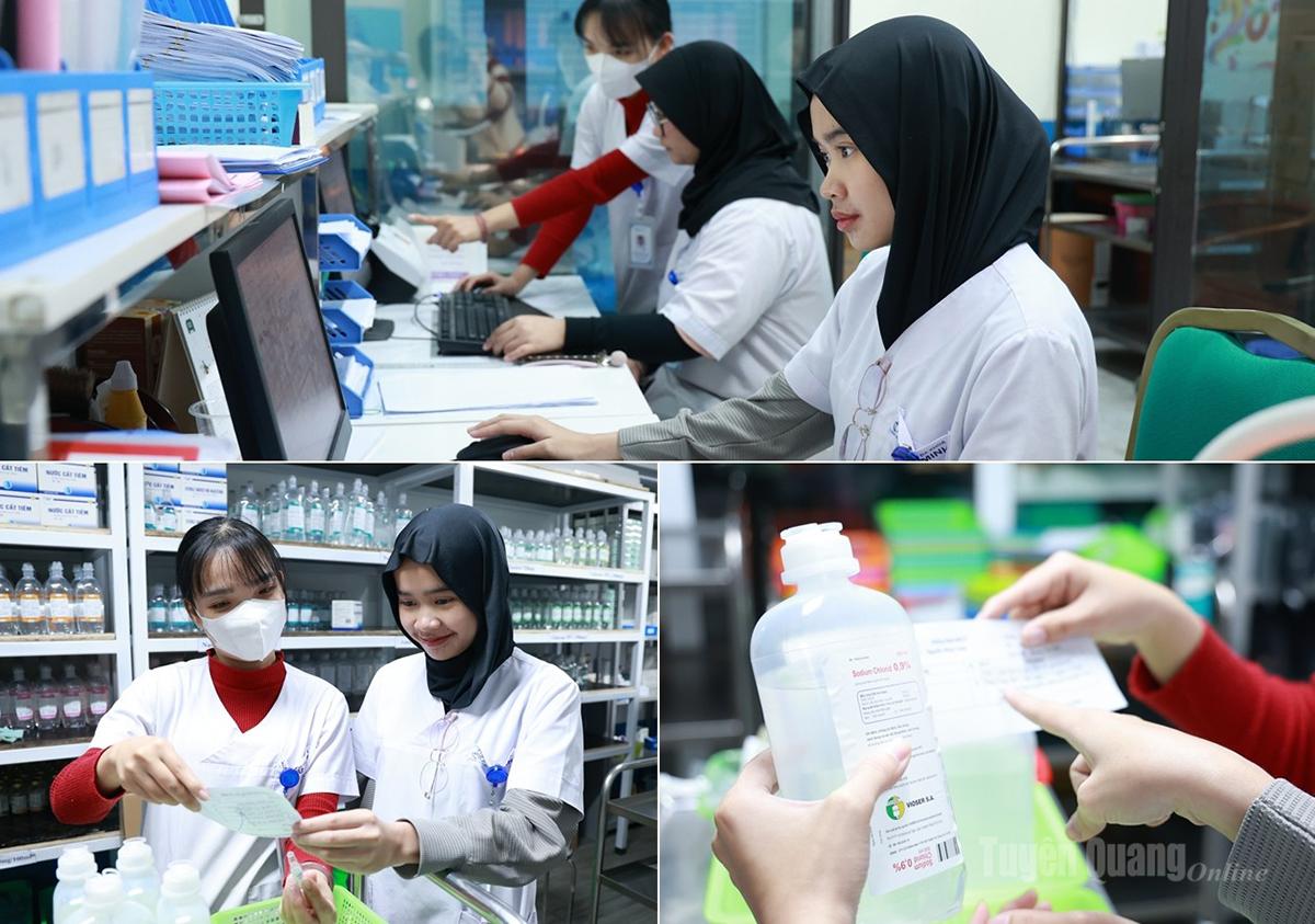 Trong thời gian học tập tại đây, Syakita và Shafira được tham gia quan sát hoạt động chuyên môn, tìm hiểu quy trình cấp phát, bảo quản và tư vấn sử dụng thuốc.