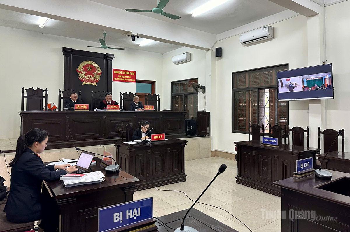 Toàn cảnh phiên tòa trực tuyến.