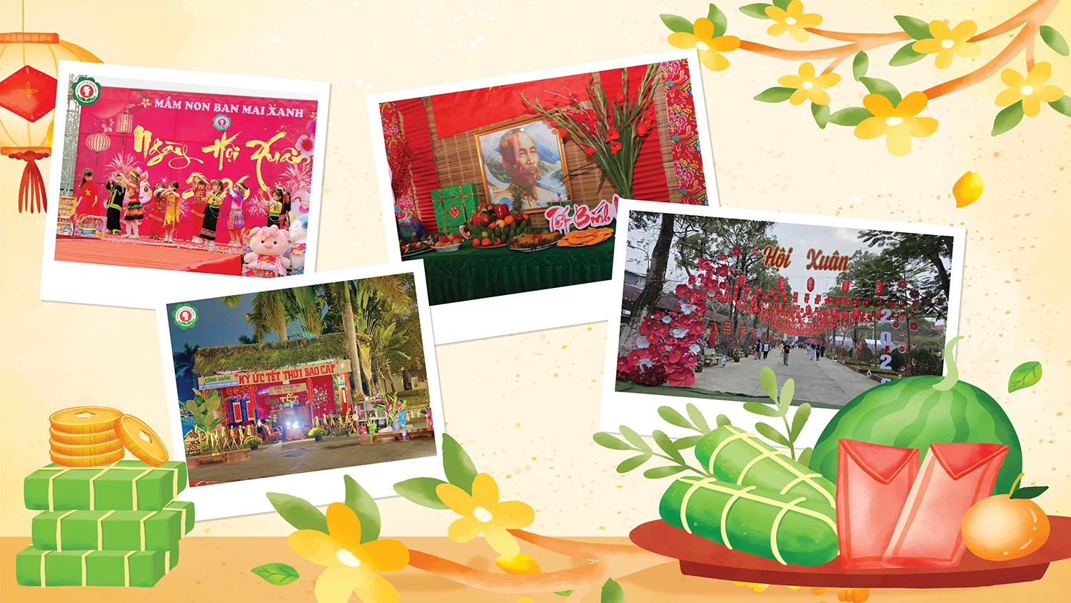 Những ngôi trường rực rỡ trong sắc đỏ tượng trưng cho Tết.