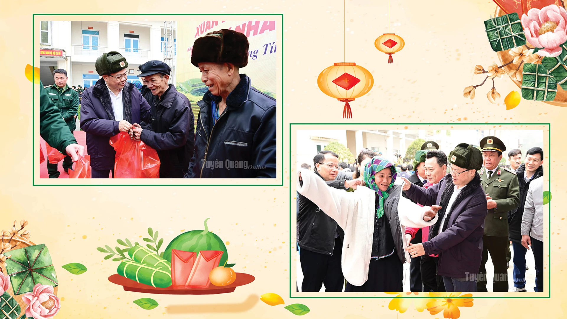 Đồng chí Nguyễn Văn Sơn, Phó Bí thư Tỉnh ủy, Chủ tịch HĐND tỉnh tặng quà cho nhân dân xã Thàng Tín.