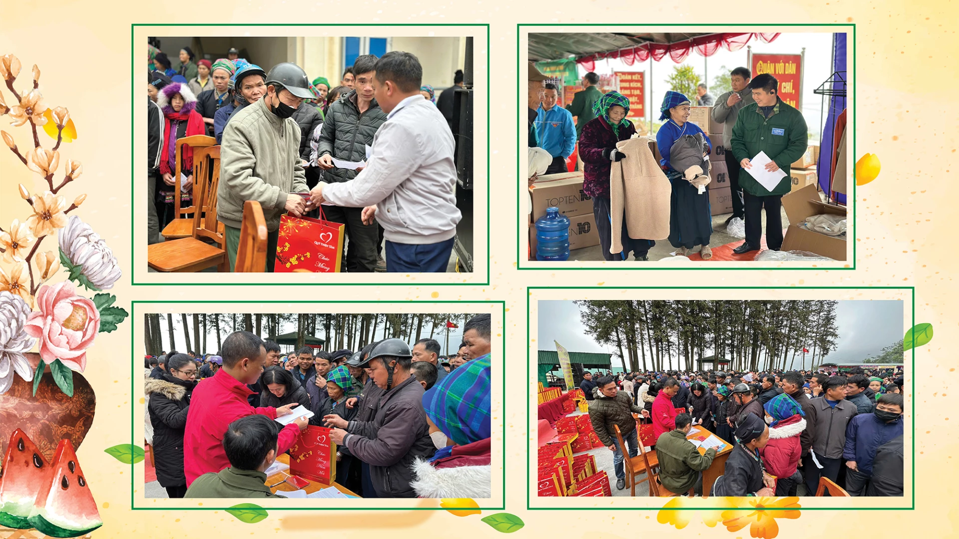 Bà con nhân dân vui mừng khi được nhận quà và mua sắm tại “Gian hàng 0 đồng”.