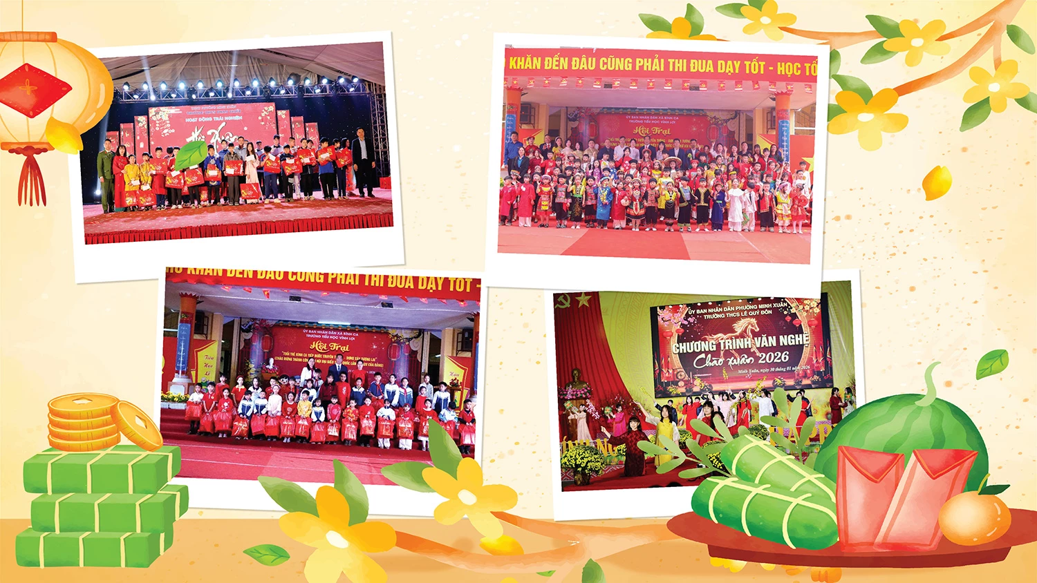 Nhiều phần quà Tết đã được các nhà trường trao cho học sinh có hoàn cảnh khó khăn.