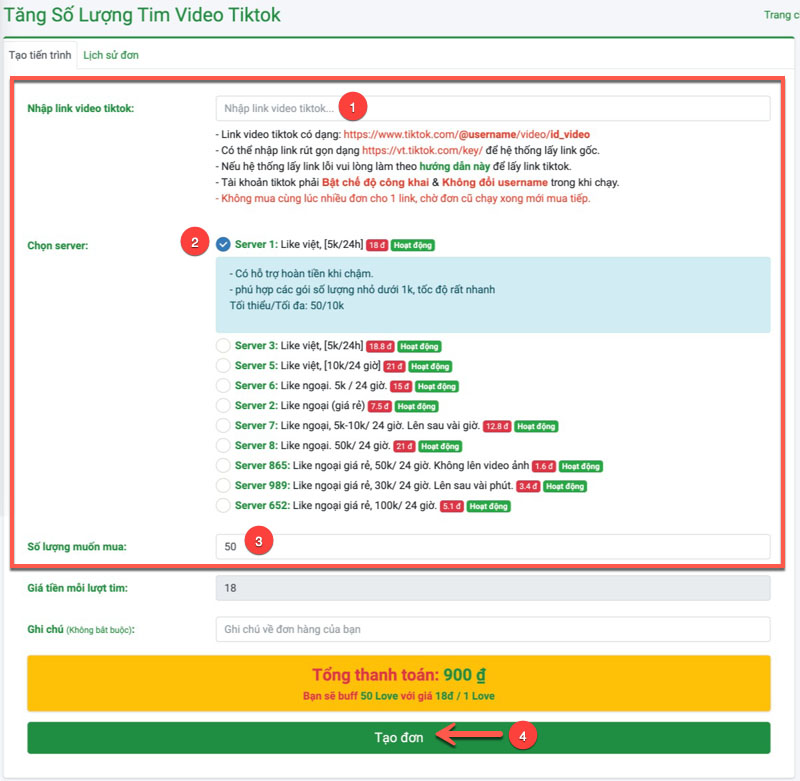 Các thao tác buff tim tiktok