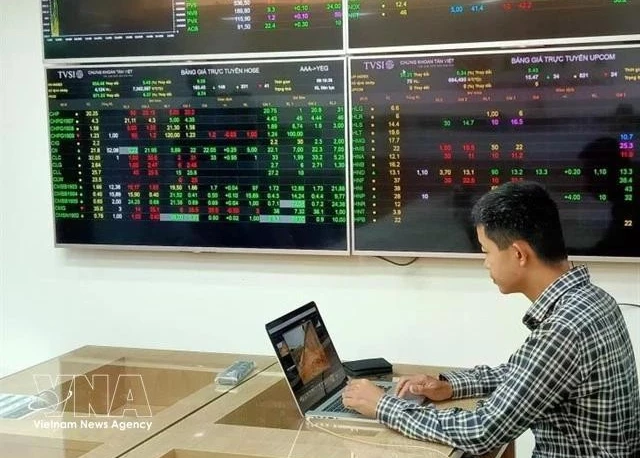 An investor at a securities firms trading room in Ha Noi (Photo: VNA)