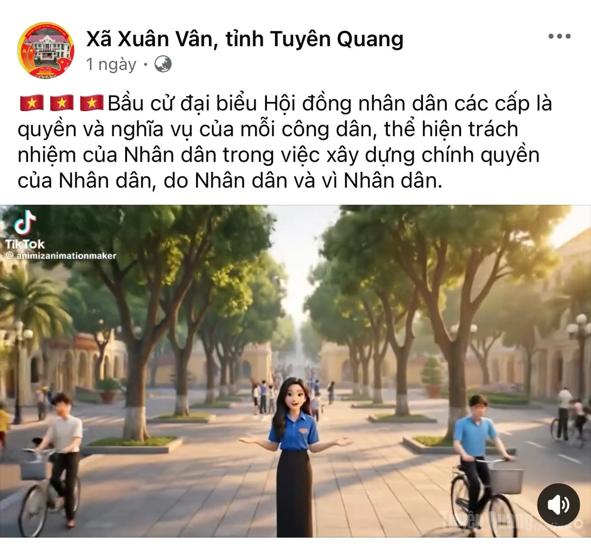 Xã Xuân Vân ứng dụng công nghệ AI trong công tác tuyên truyền về bầu cử trên Fanpage của xã.