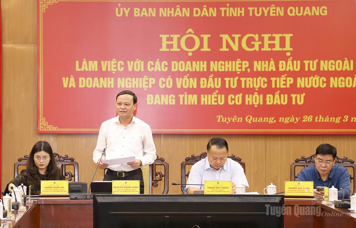 Phó Chủ tịch Thường trực UBND tỉnh Nguyễn Mạnh Tuấn phát biểu tại hội nghị.