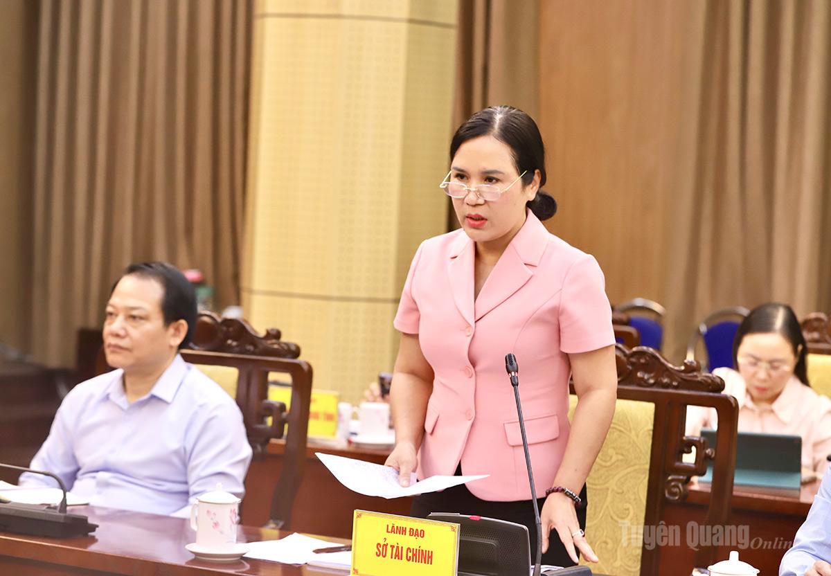 Giám đốc Sở Tài chính Phạm Kiều Vân báo cáo kết quả quý I, phương hướng nhiệm vụ quý II.