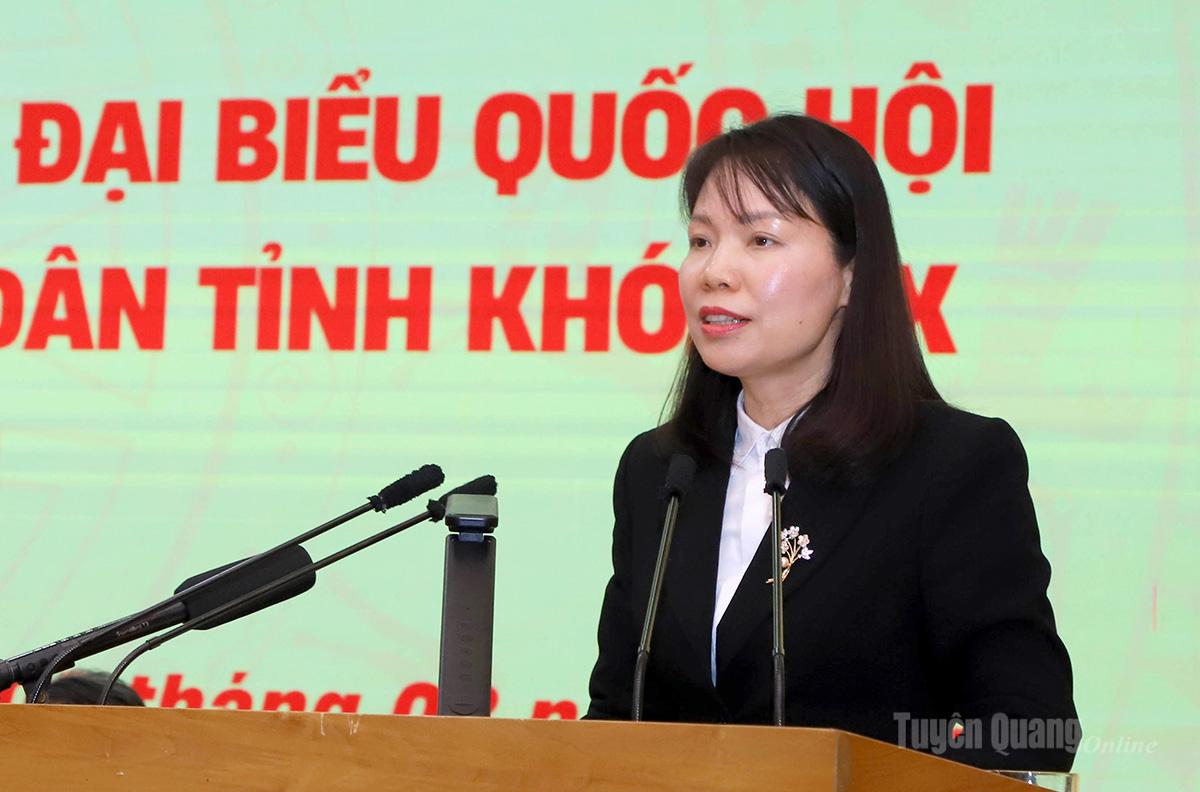 Đồng chí Khánh Thị Xuyến, Ủy viên Ban Châp hành Đảng bộ tỉnh, Bí thư Đảng ủy xã Yên Sơn ứng cử đại biểu HĐND tỉnh trình bày chương trình hành động.