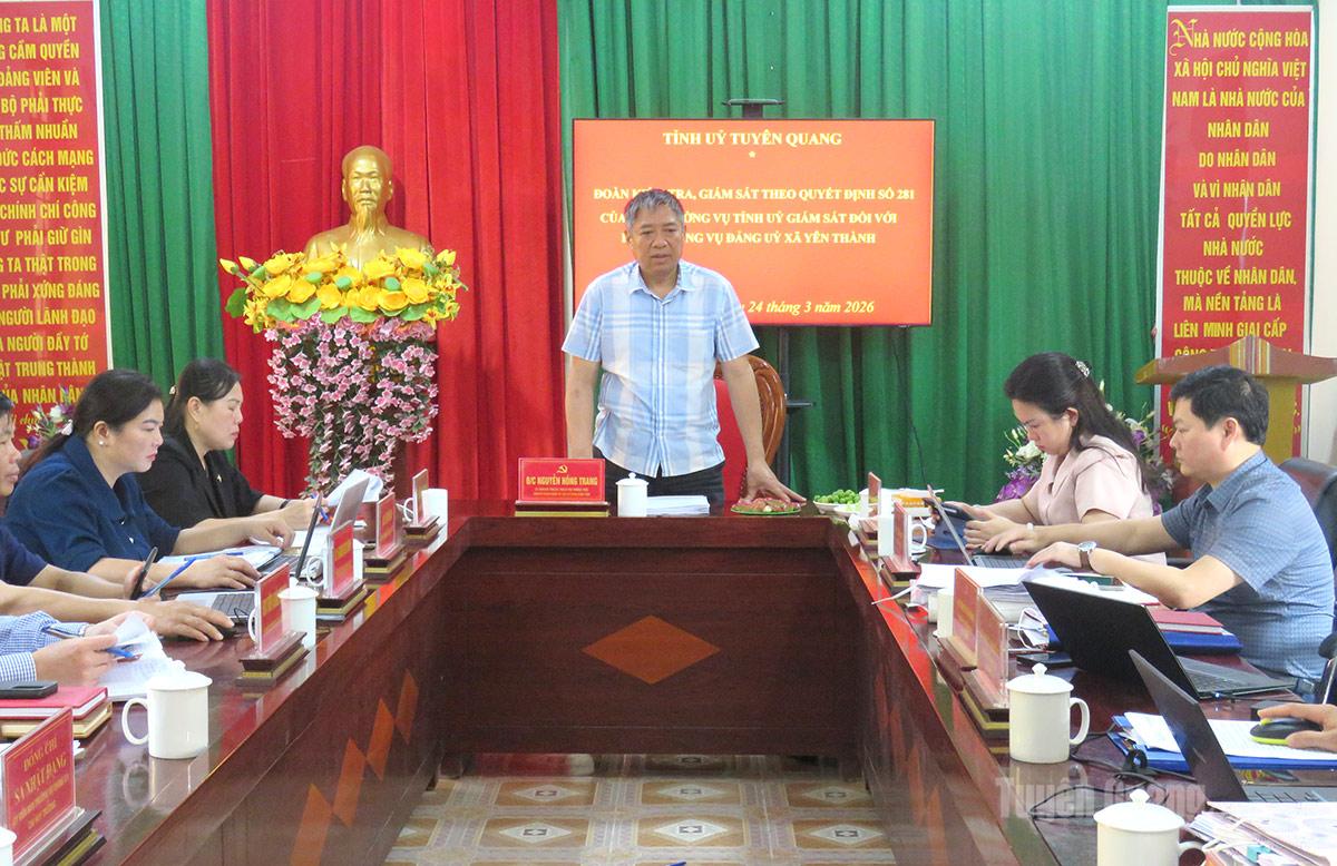 Đồng chí Nguyễn Hồng Trang, Ủy viên Ban Thường vụ Tỉnh ủy, Phó Bí thư Thường trực Đảng ủy các cơ quan Đảng tỉnh chủ trì buồi làm việc.