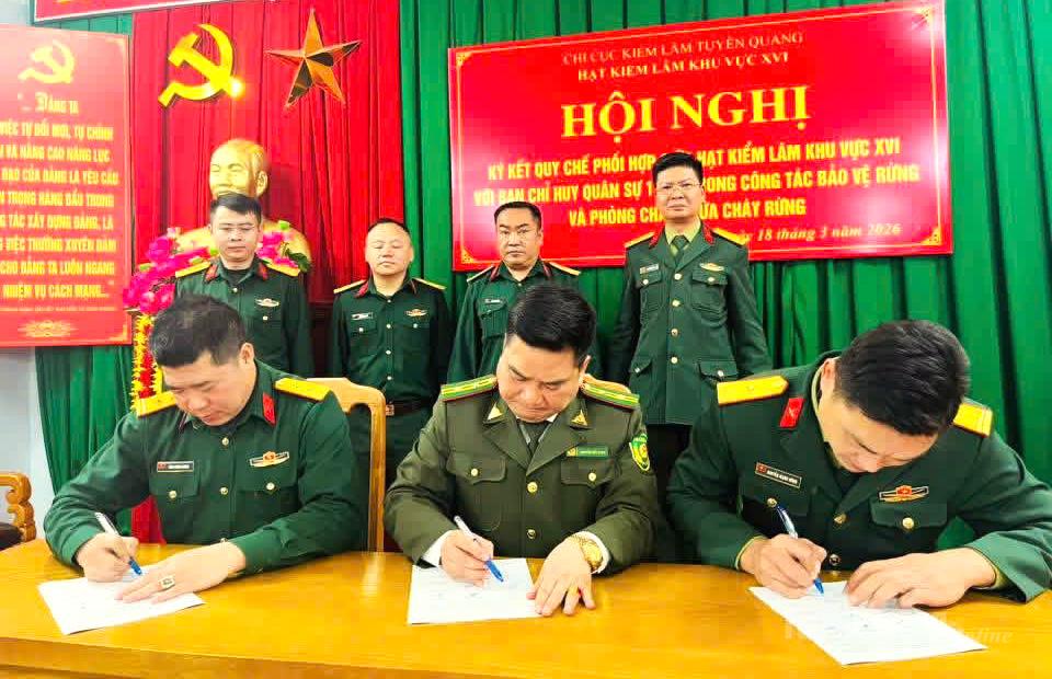 Các đơn vị ký kết quy chế phối hợp về bảo vệ rừng.